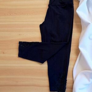 French Laundry Black Leggings with Lace Detail